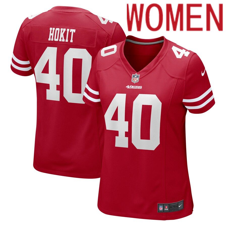 Women San Francisco 49ers #40 Josh Hokit Nike Scarlet Game NFL Jersey